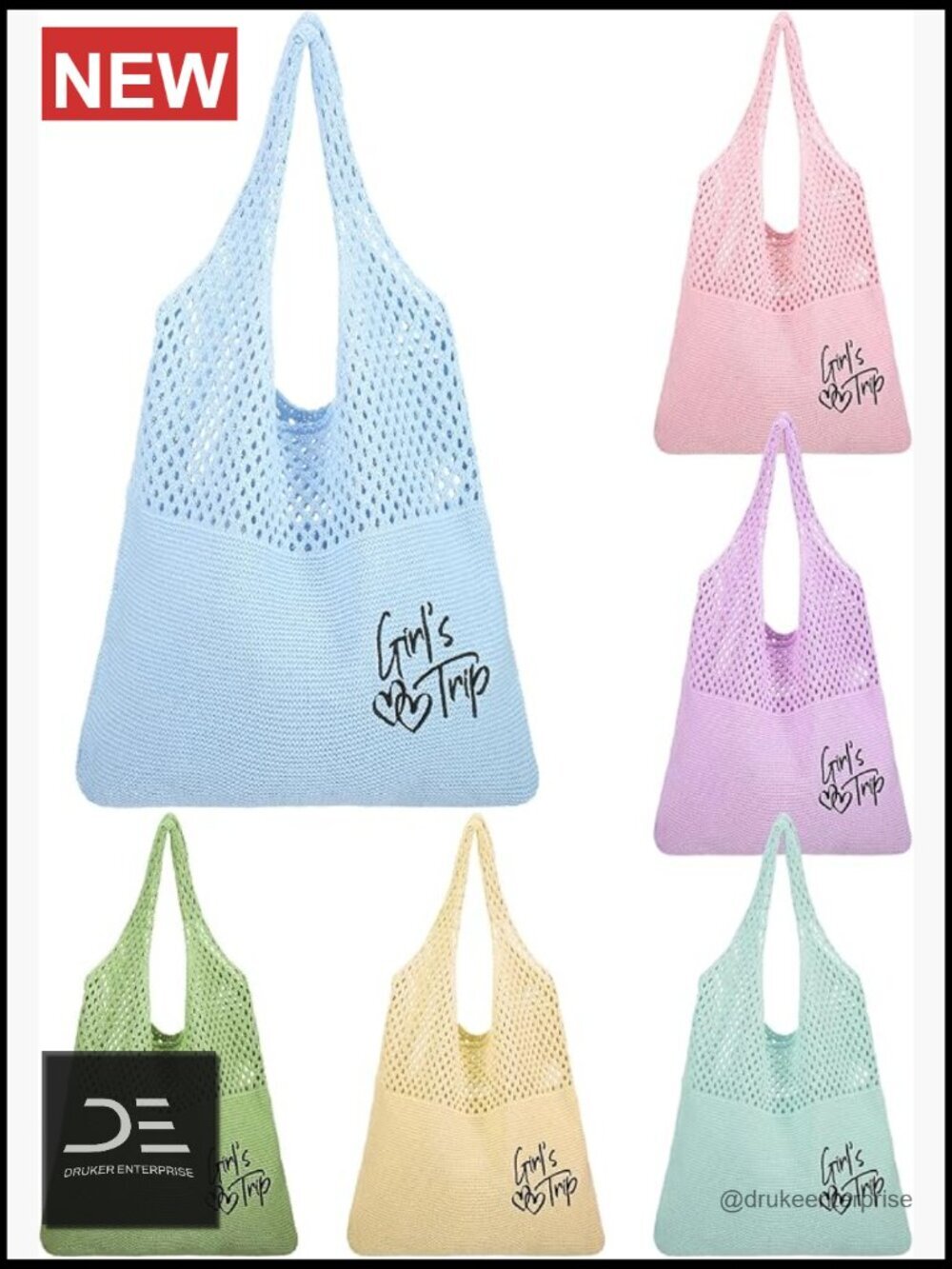6 Pack Embroidered Beach Mesh Tote Bags for Women Summer Travel Totes